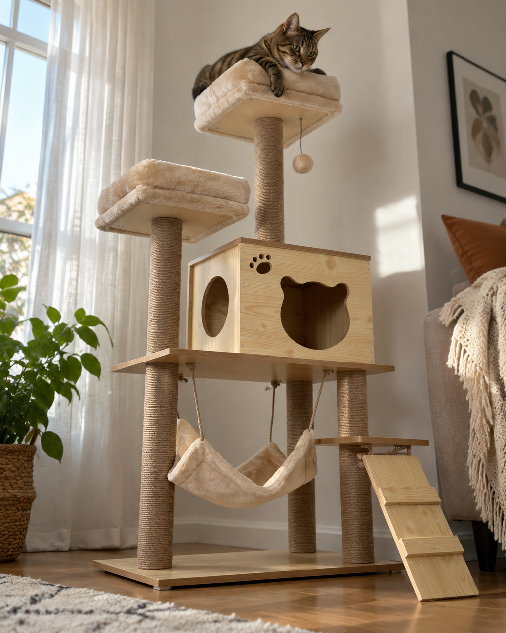 Le revêtement va perdre partout. · Yellow — arbre à chat extérieur bois