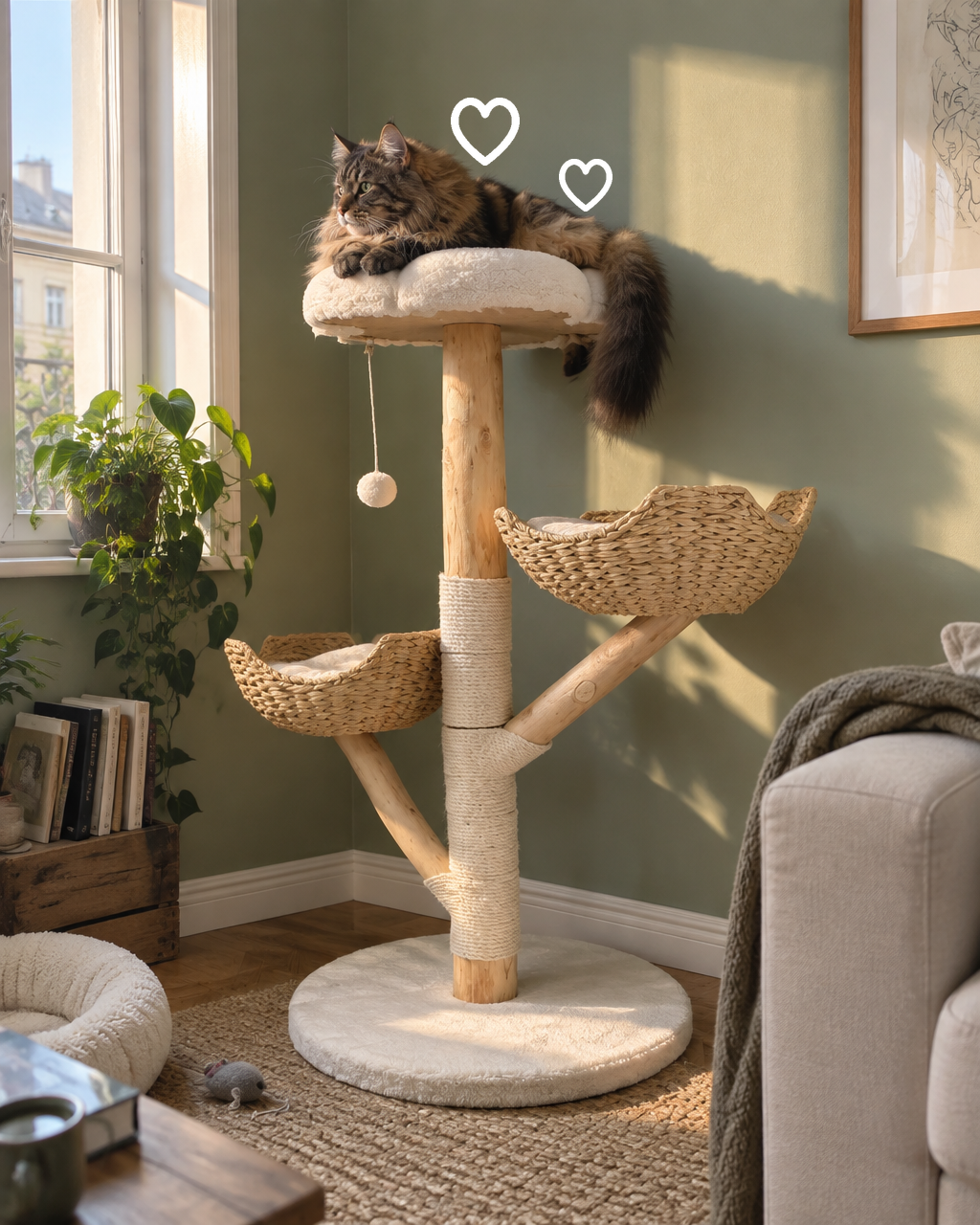 Arbre à chat en bois naturel