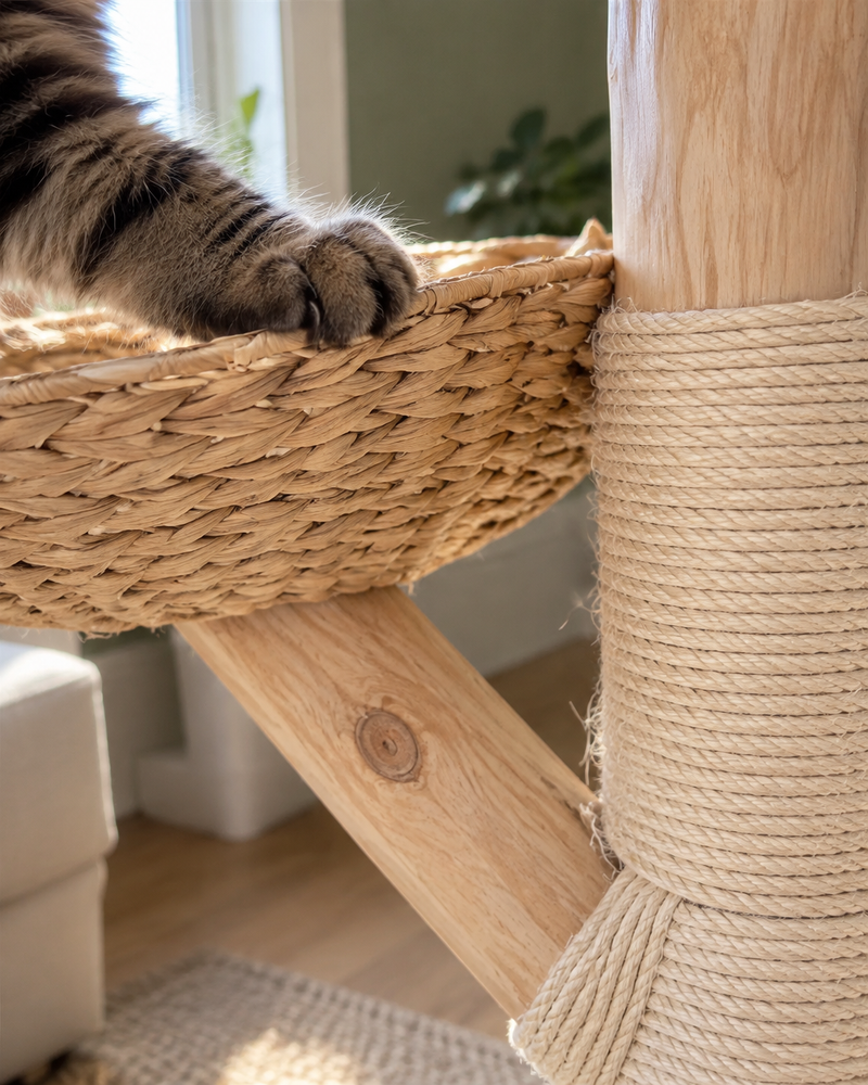 Il est trop haut pour mon plafond, ou trop large pour le coin. · United States — arbre à chat en bois naturel