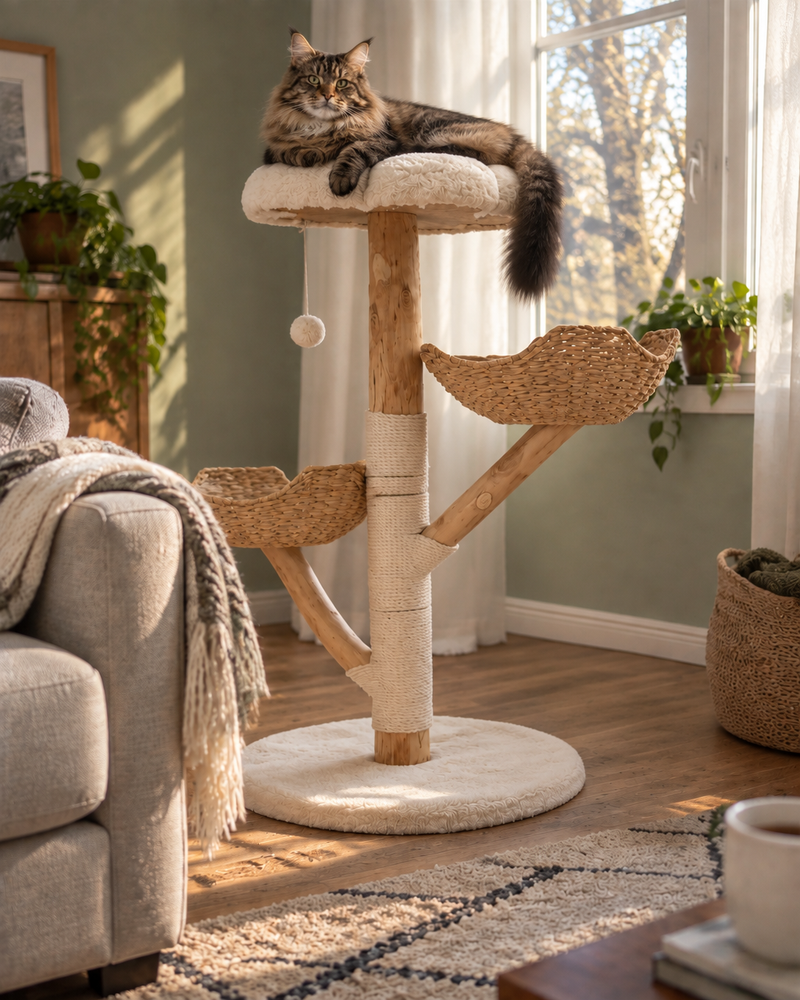Votre patoon adore grimper — arbre à chat en bois naturel