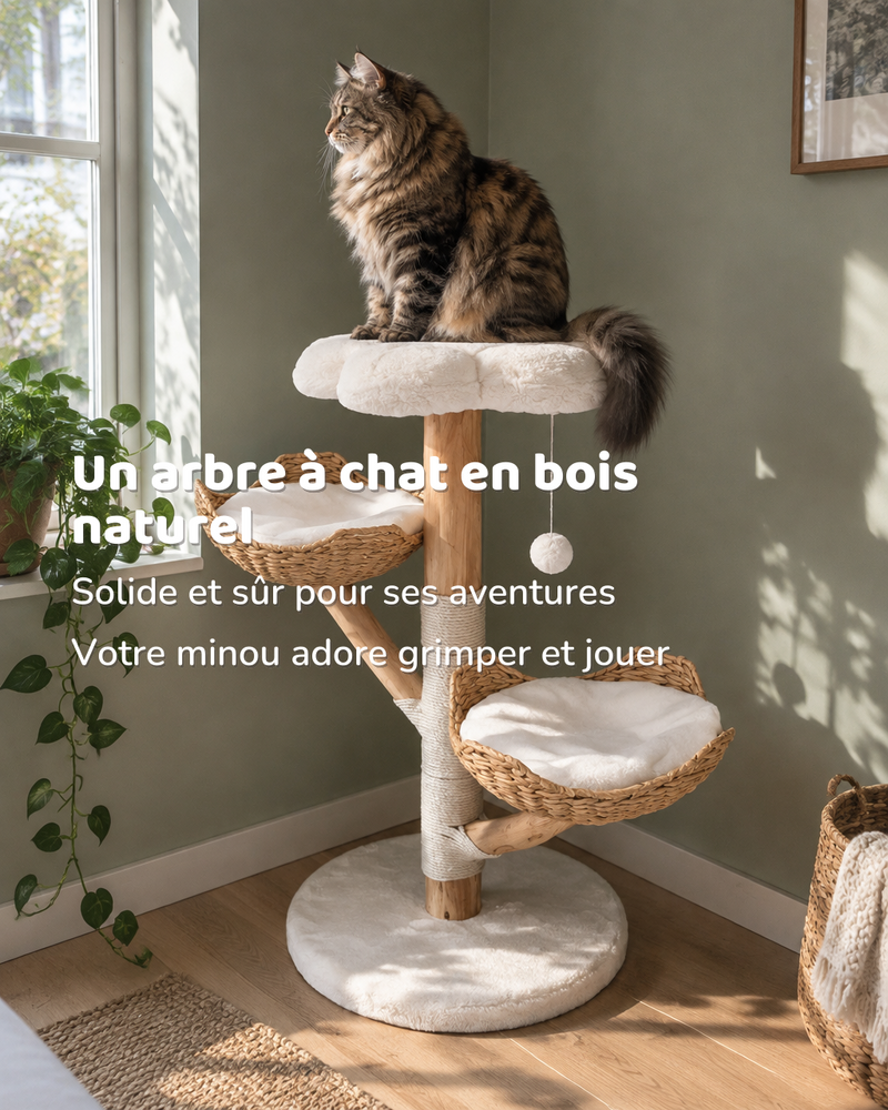 Arbre à chat en bois naturel