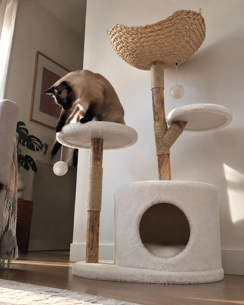 Le revêtement va perdre partout. · 2 Platform — arbre à chat bois flotté