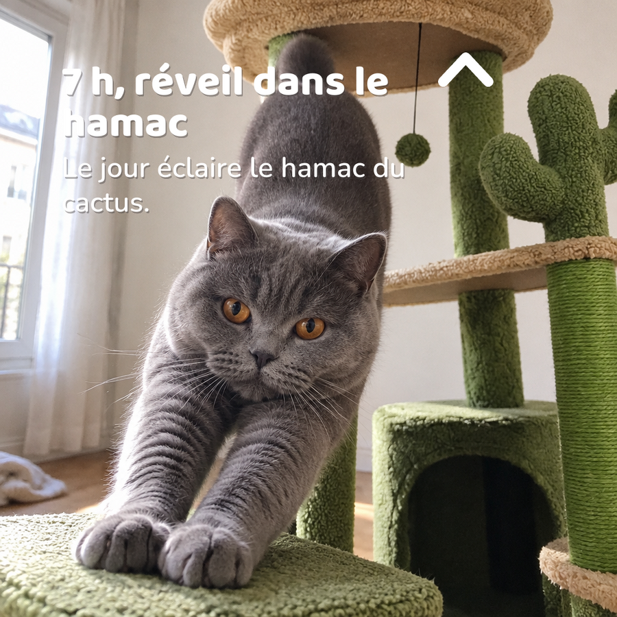 7 h, réveil dans le hamac — arbre a chat cactus