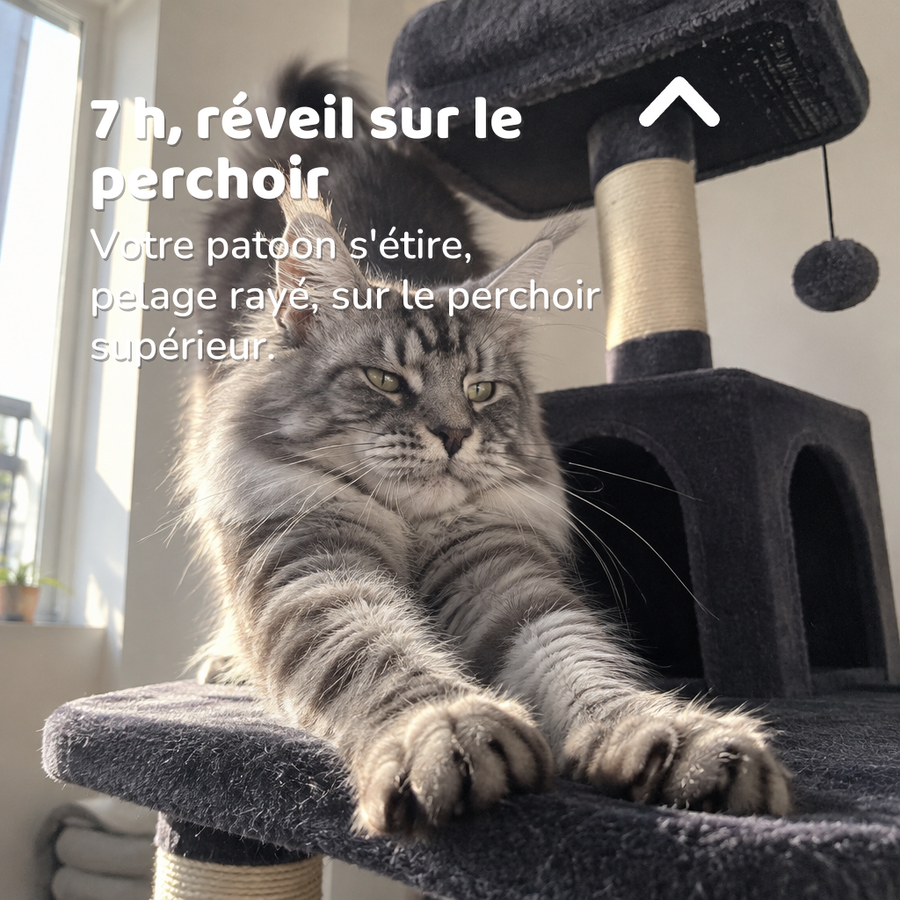 7 h, réveil sur le perchoir — arbre a chat scandinave