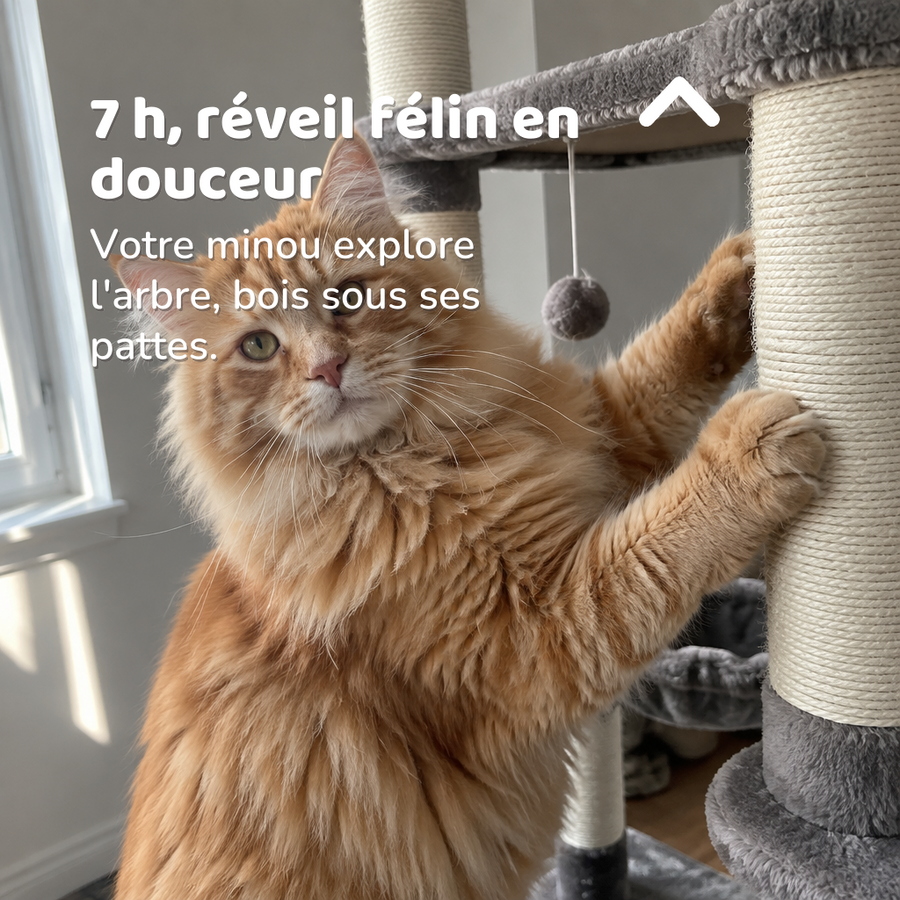 7 h, réveil félin en douceur — arbre a chat d angle