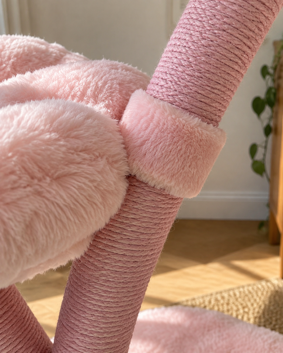 Il est trop haut pour mon plafond, ou trop large pour le coin. · Pink — arbre a chat rose