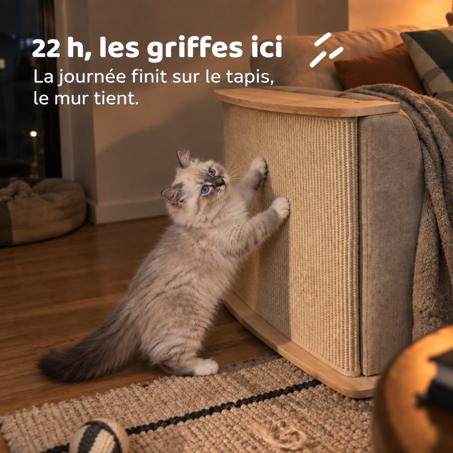 22 h, les griffes ici — Griffoir accoudoir canapé