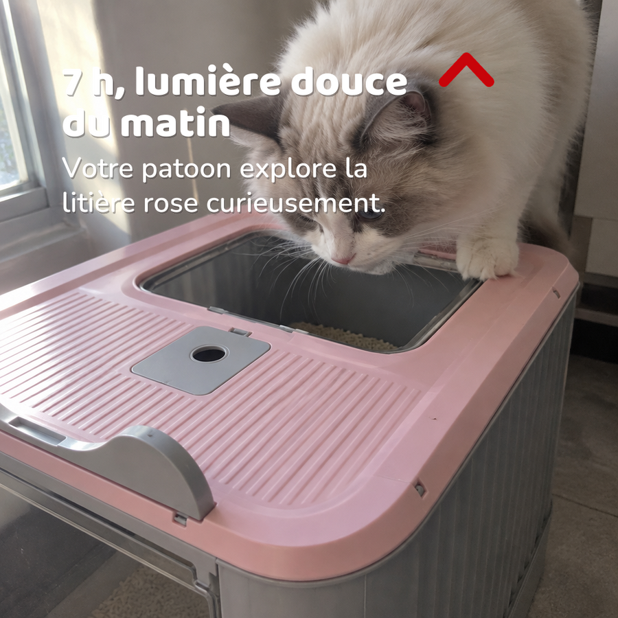 7 h, lumière douce du matin — litiere ouverture par le haut