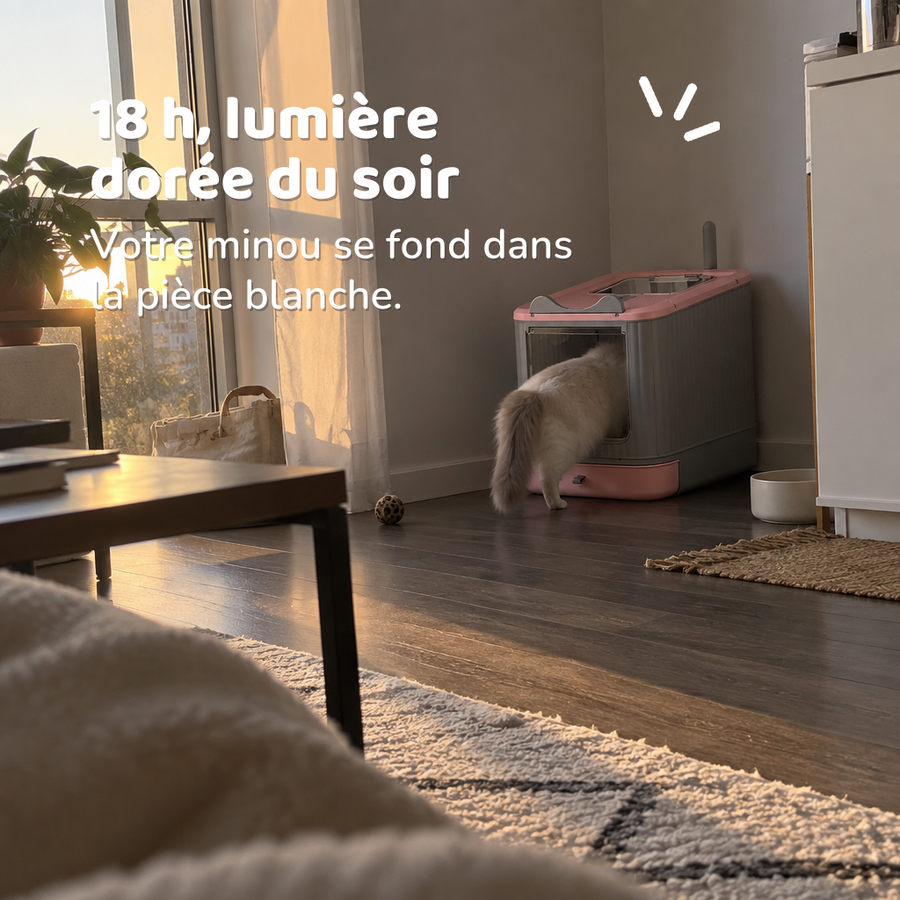 18 h, lumière dorée du soir — litiere ouverture par le haut