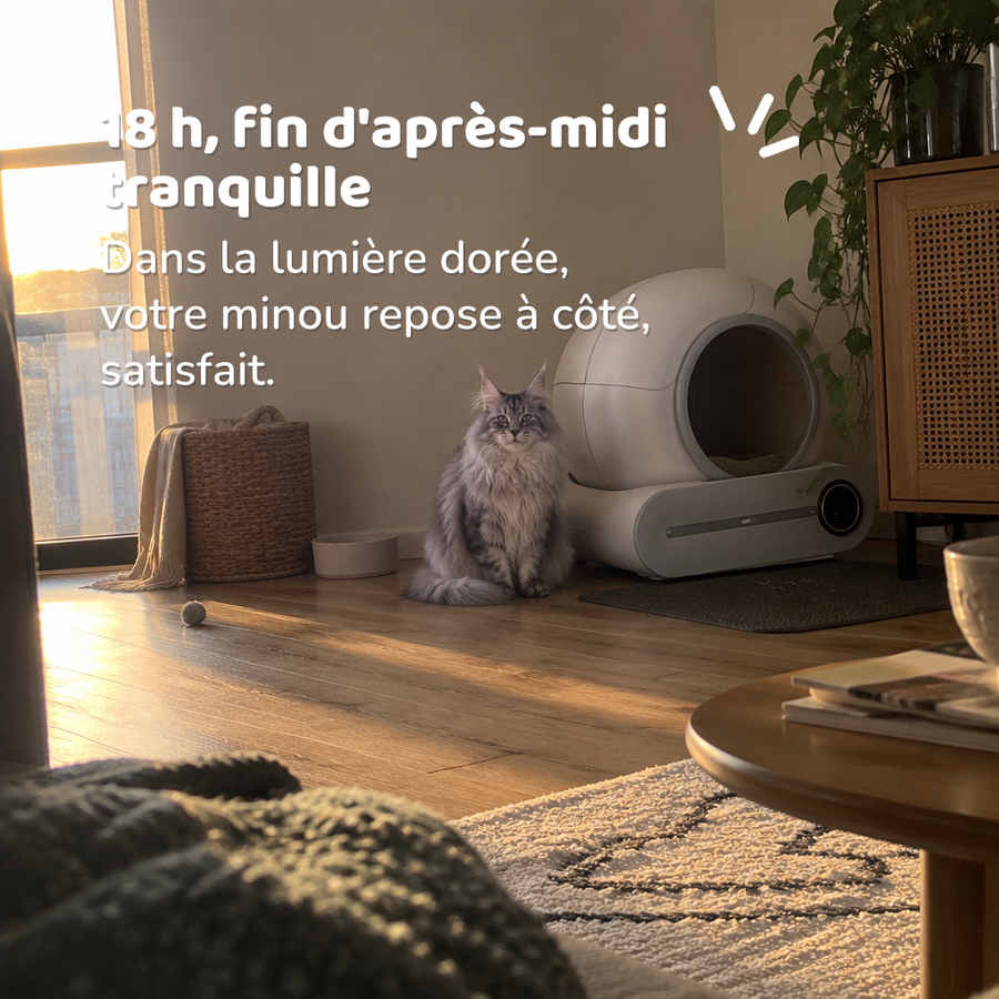 18 h, fin d'après-midi tranquille — litière auto