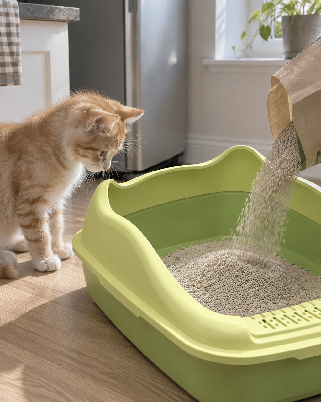 La poussière va partout quand je verse. · GREEN — litiere chaton