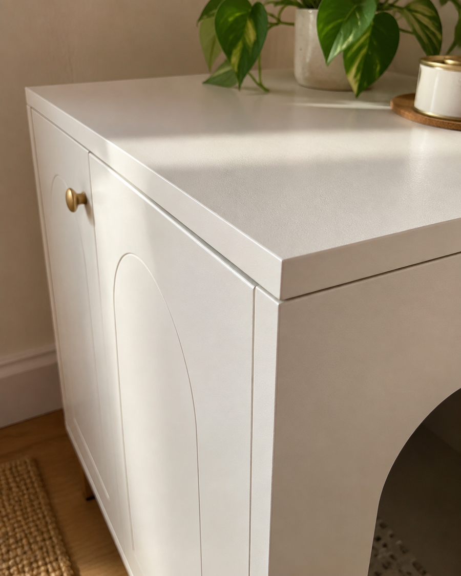 L'odeur va sortir dans le salon. · white — Meuble pour cacher litière