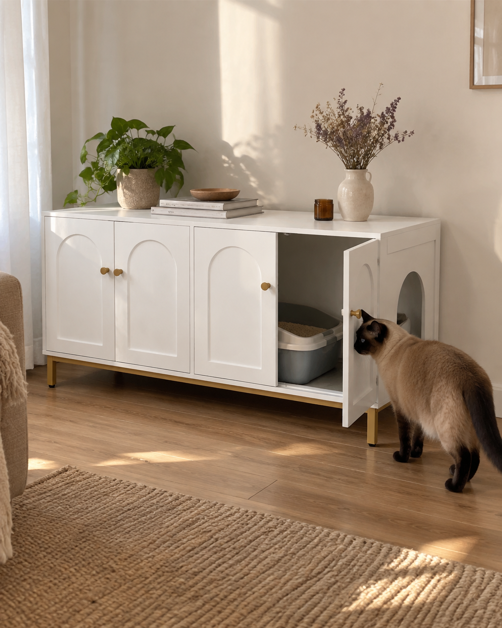 Échelle · White and Gold — Meuble maison de toilette pour chat