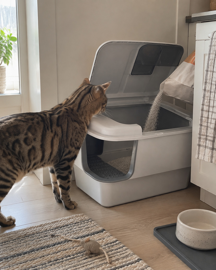 La poussière va partout quand je verse. · style4 — Maison de toilette pour chat xxl