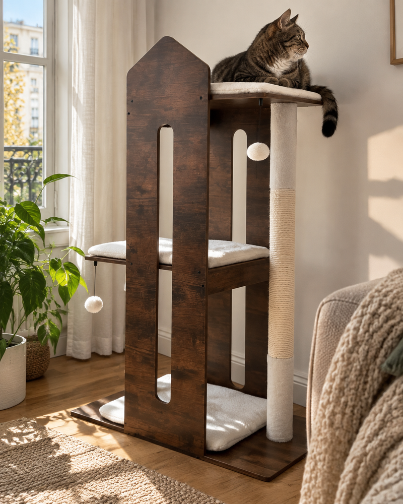 Le chat va rester en bas et ne jamais monter. · army green — Arbre a chat de luxe bois