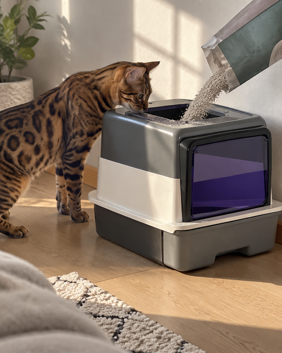 La poussière va partout quand je verse. · Whale ash-UV lamp — Maison de toilette chaton