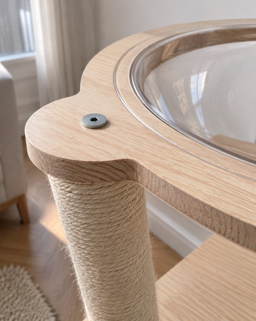 Il est trop haut pour mon plafond, ou trop large pour le coin. · Beige — arbre a chat minimaliste