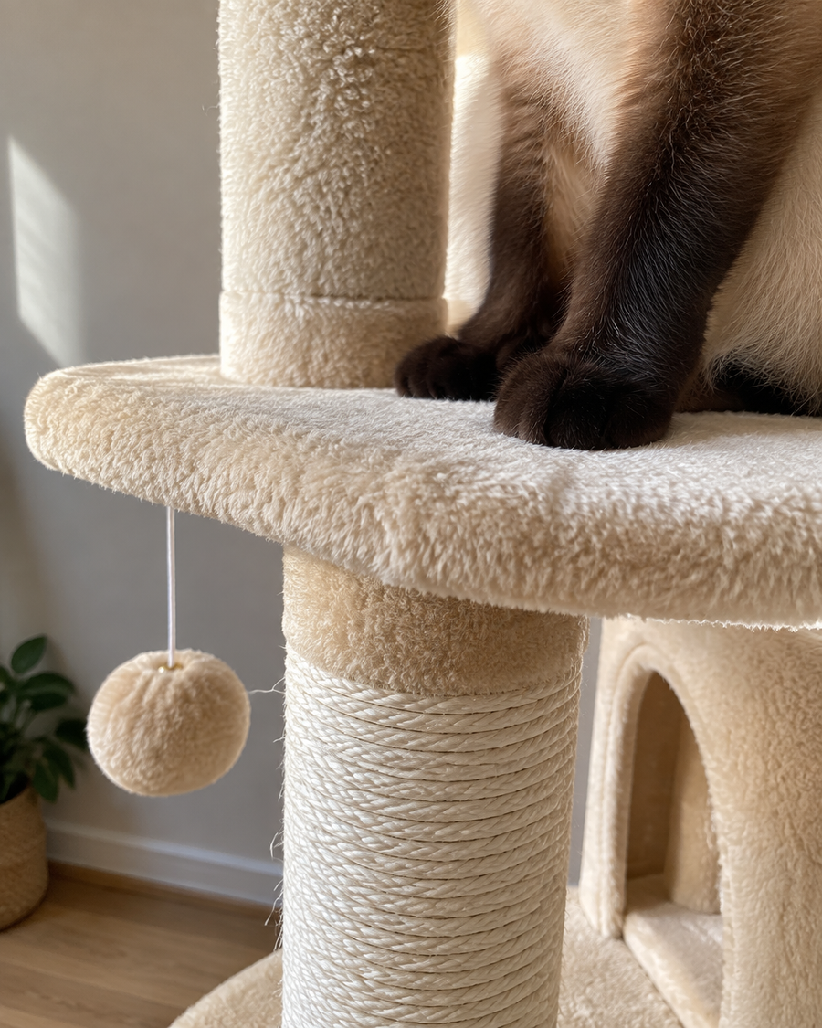 Il est trop haut pour mon plafond, ou trop large pour le coin. · Beige — arbre a chat 2m
