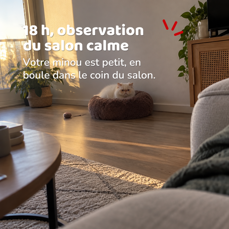 18 h, observation du salon calme — lit apaisant chat