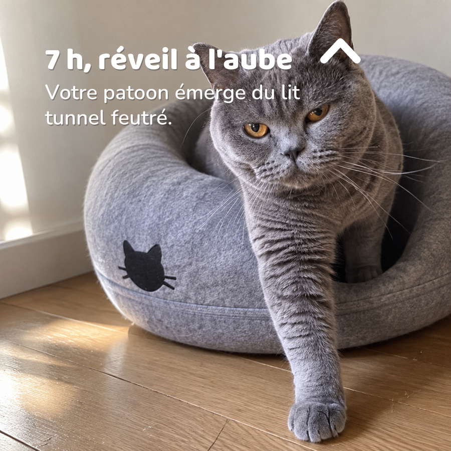 7 h, réveil à l'aube — lit tunnel chat