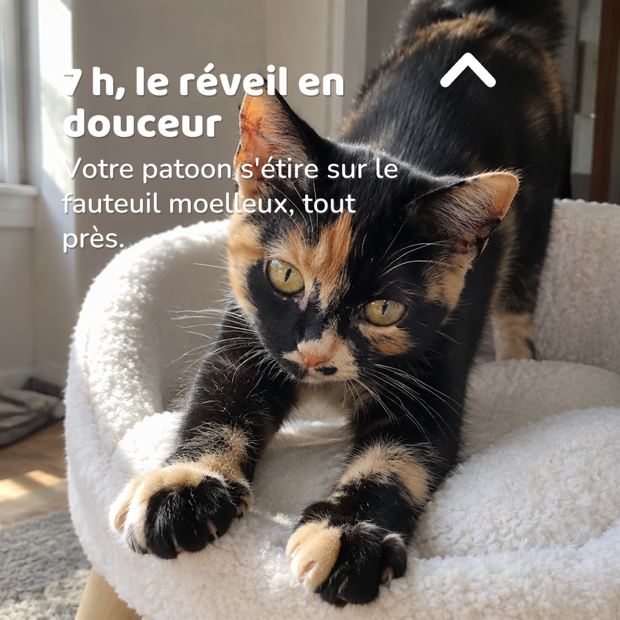 7 h, le réveil en douceur — fauteuil pour chat