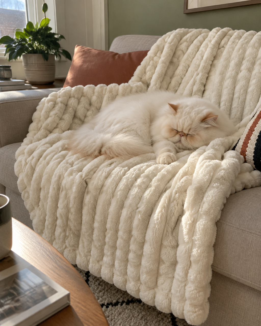 Ça ne tient pas au mur. · Beige — plaid chaton