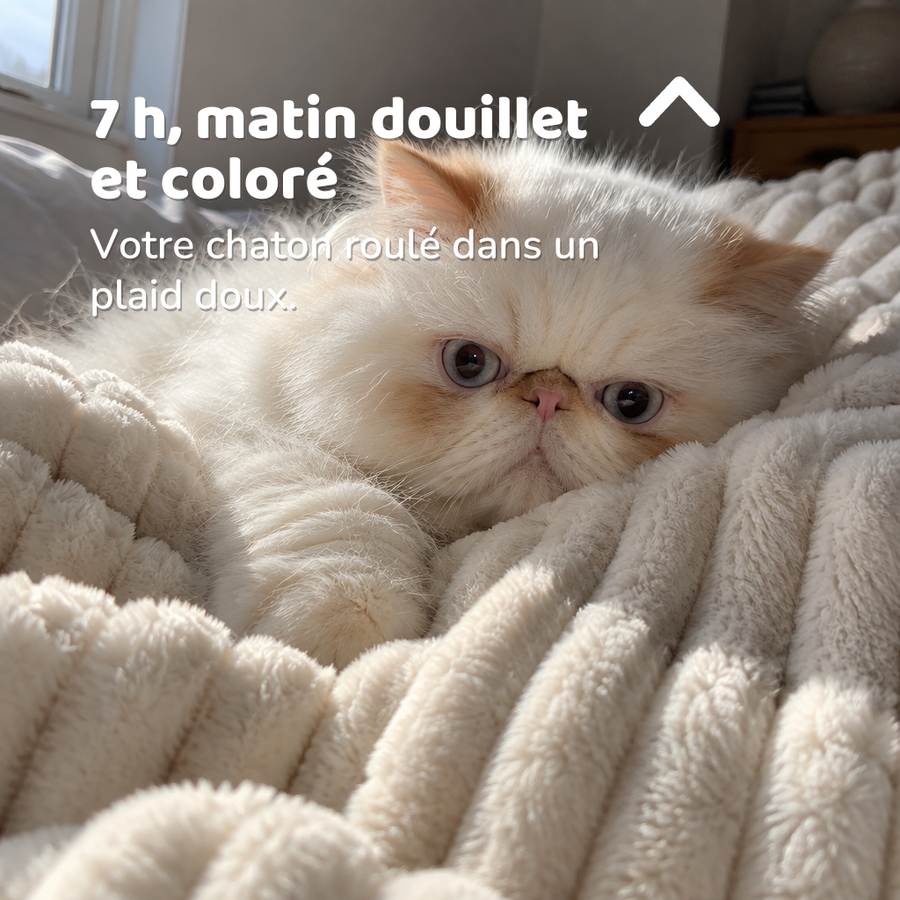 7 h, matin douillet et coloré — plaid chaton