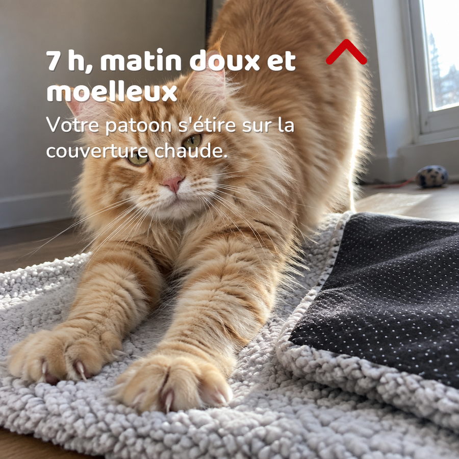 7 h, matin doux et moelleux — couverture chauffante chat