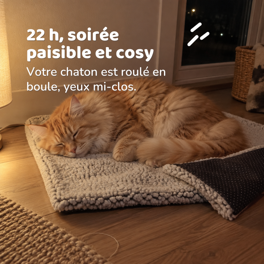 22 h, soirée paisible et cosy — couverture chauffante chat