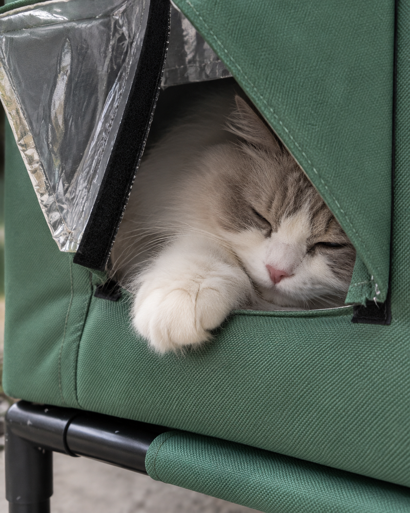 Ça va s'effondrer sous le poids du chat. · green — abri pour chat extérieur hiver