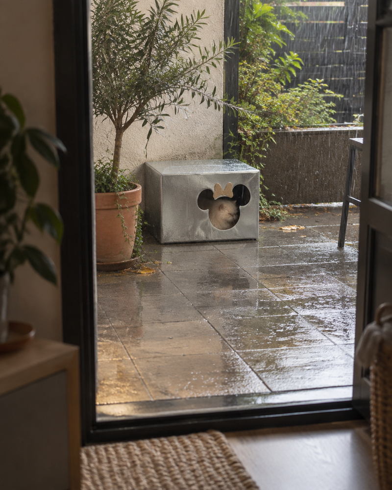 abri sous la pluie — abri pour chat errant