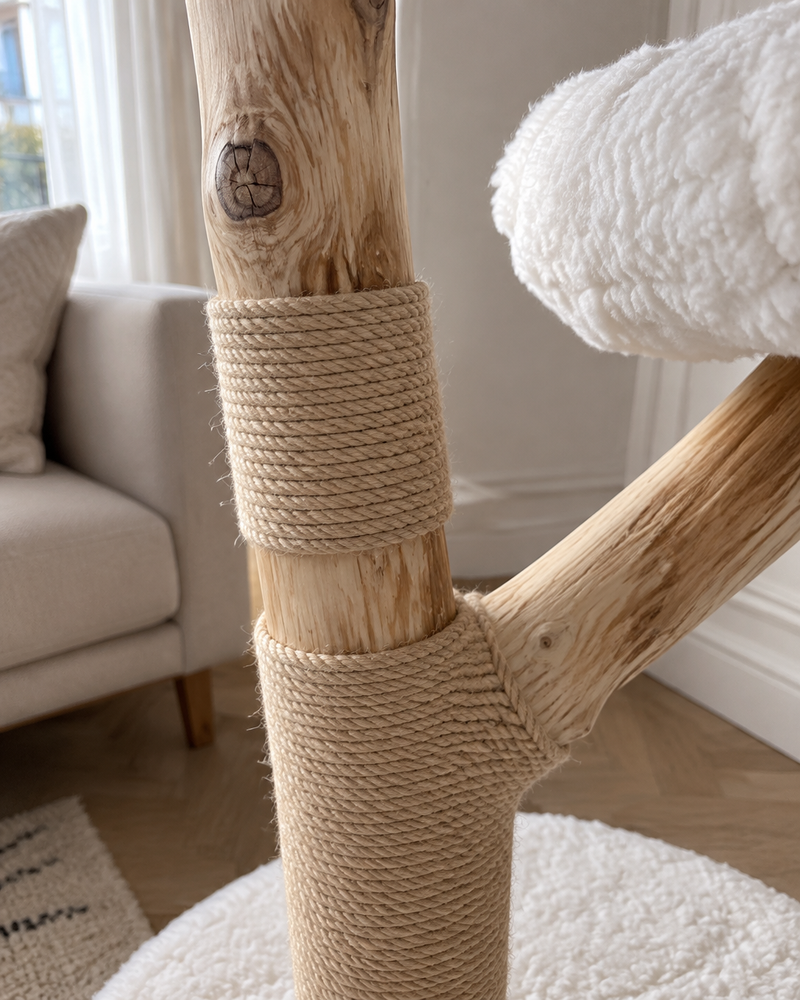 Il est trop haut pour mon plafond, ou trop large pour le coin. · WHITE — arbre à chat naturel