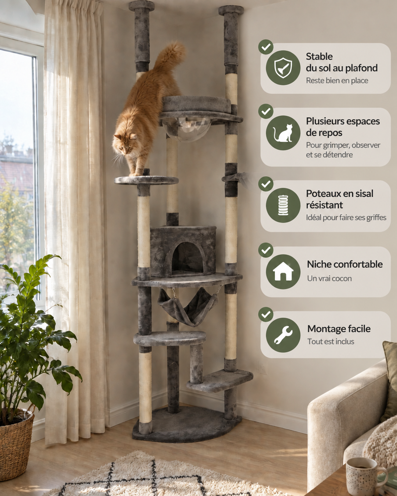 Il va s'effondrer sous le poids du chat. · AMT0119GY-HW — arbre a chat d angle