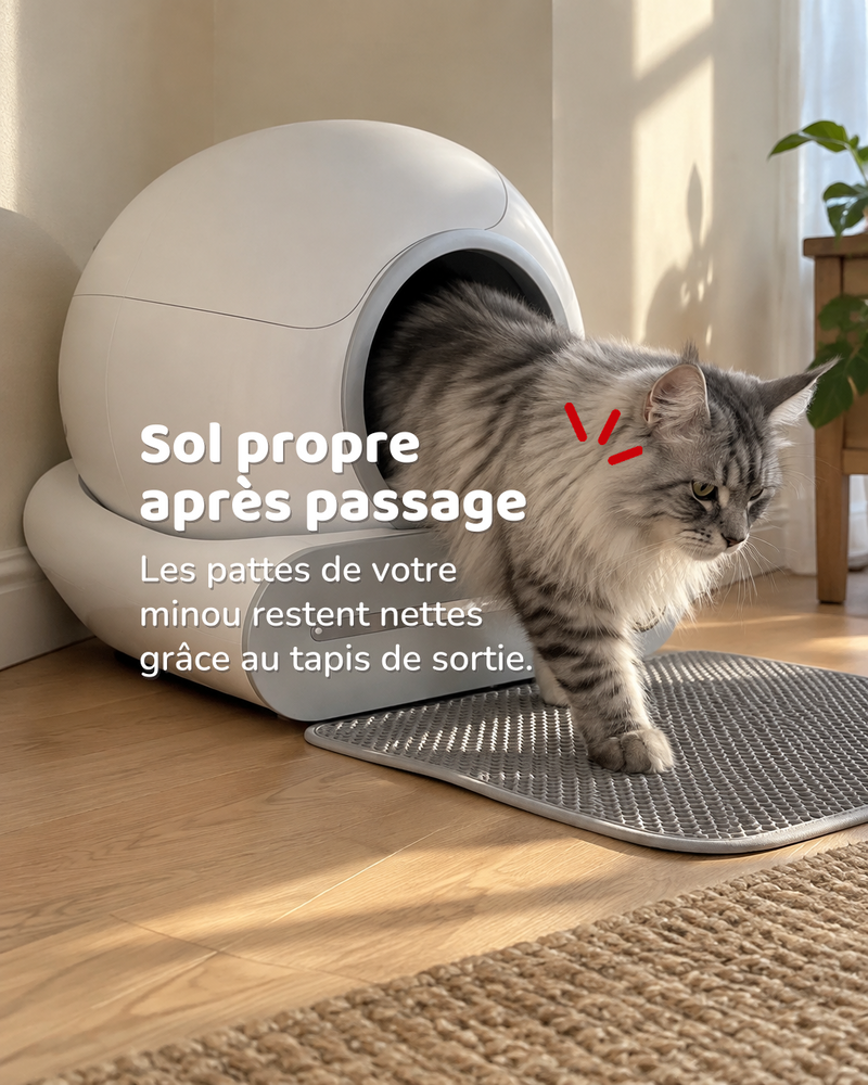 Sol propre après passage — litière auto