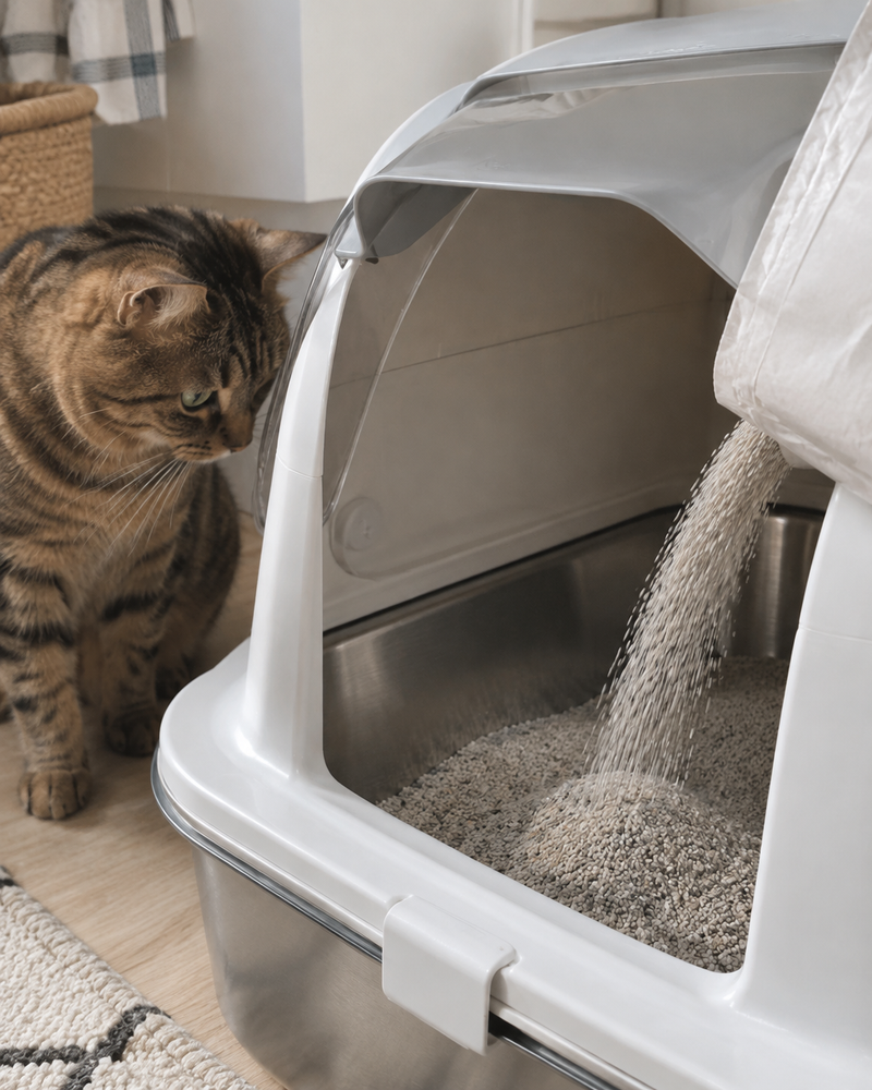 La poussière va partout quand je verse. · Cat litter box — bac litiere chat petite largeur