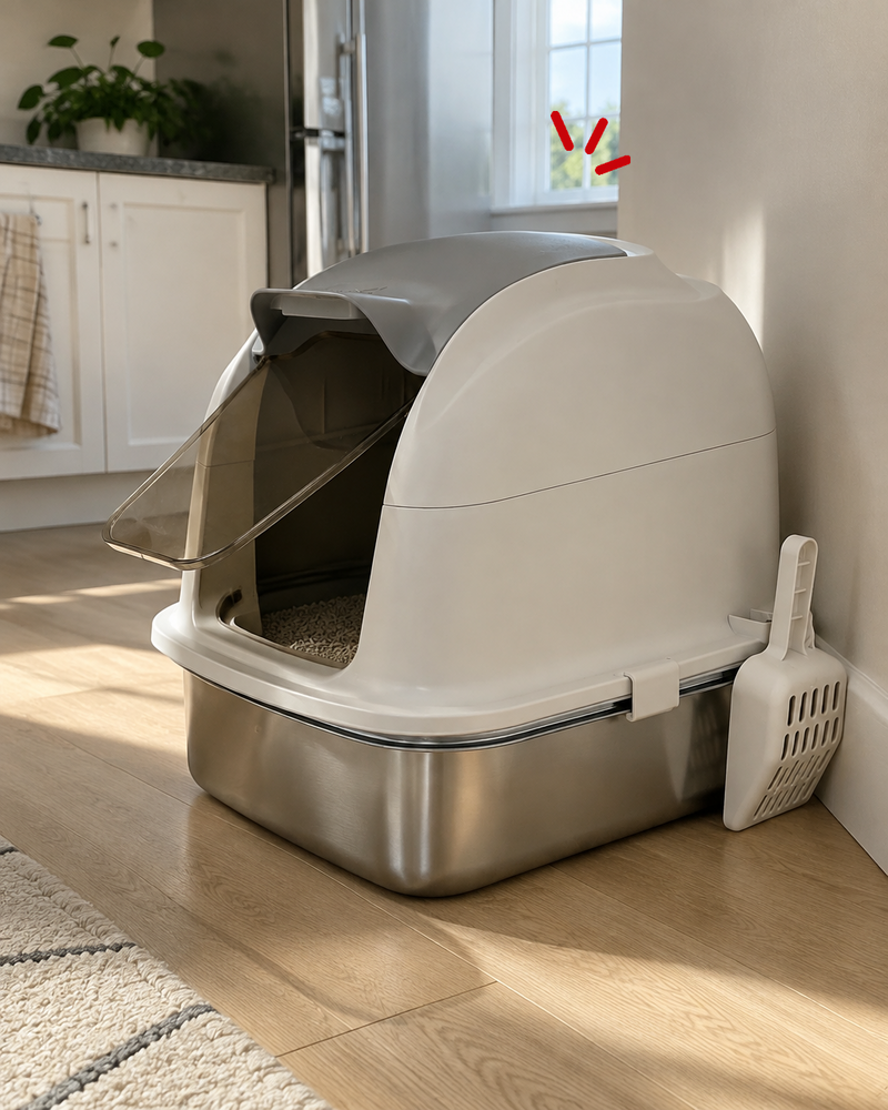 Les grains collent aux pattes et sortent du bac. · Cat litter box — bac litiere chat petite largeur