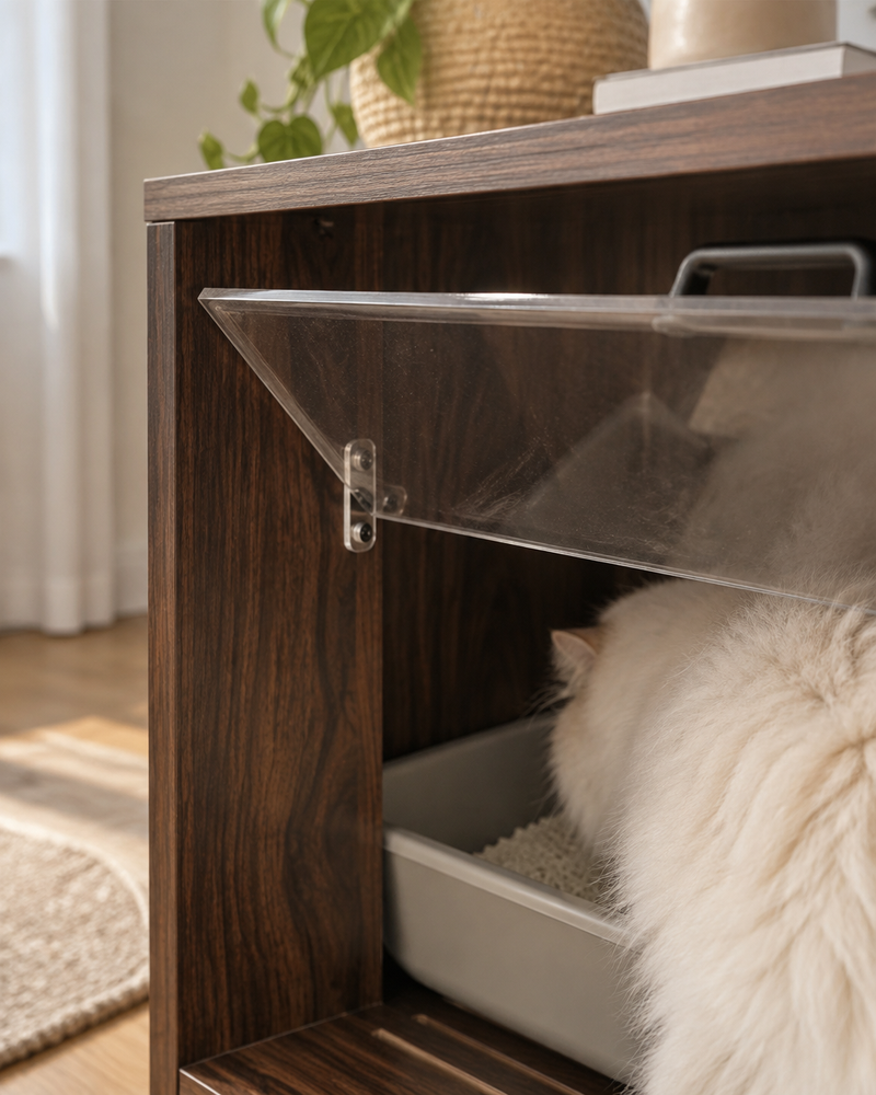 L'odeur va sortir dans le salon. · Walnut — Meuble toilette chat