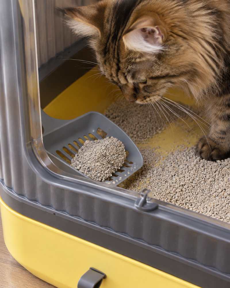 L'odeur va rester. · Yellow — Litière chat fermée anti odeur