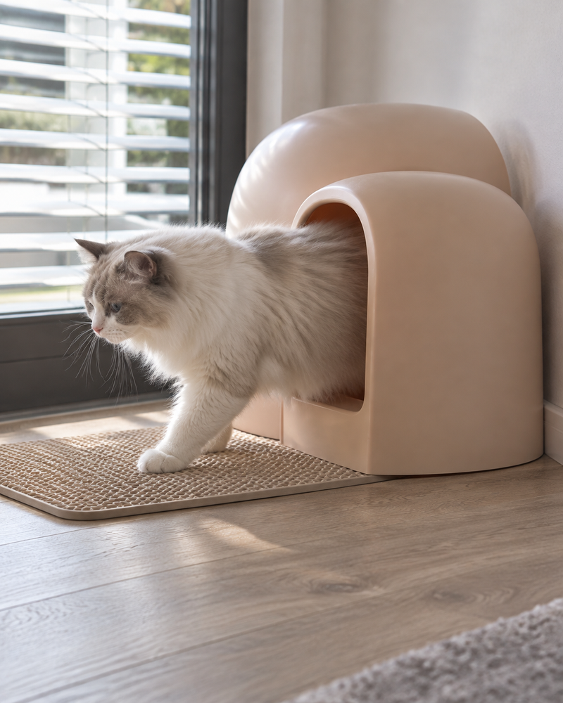 Les grains collent aux pattes et sortent du bac. · Milk tea color — Litiere igloo