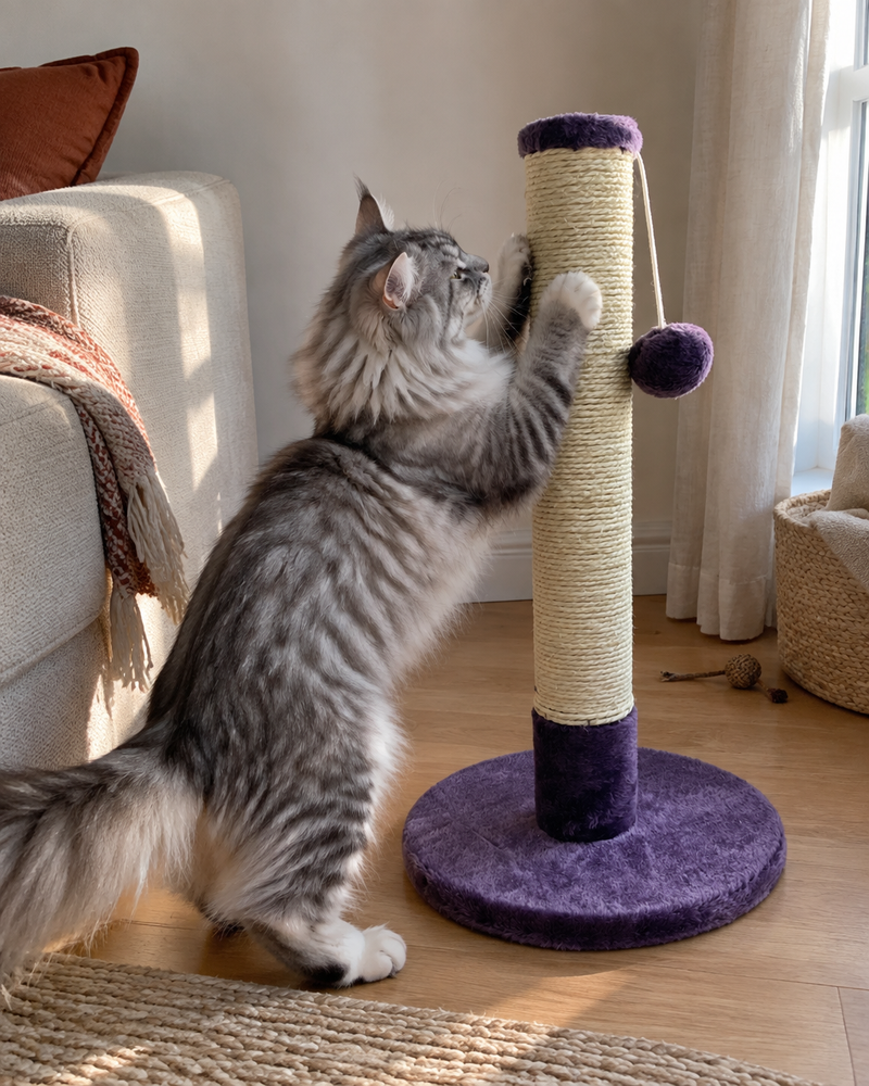 Un chat tire sur le griffoir. — Griffoir chat maison