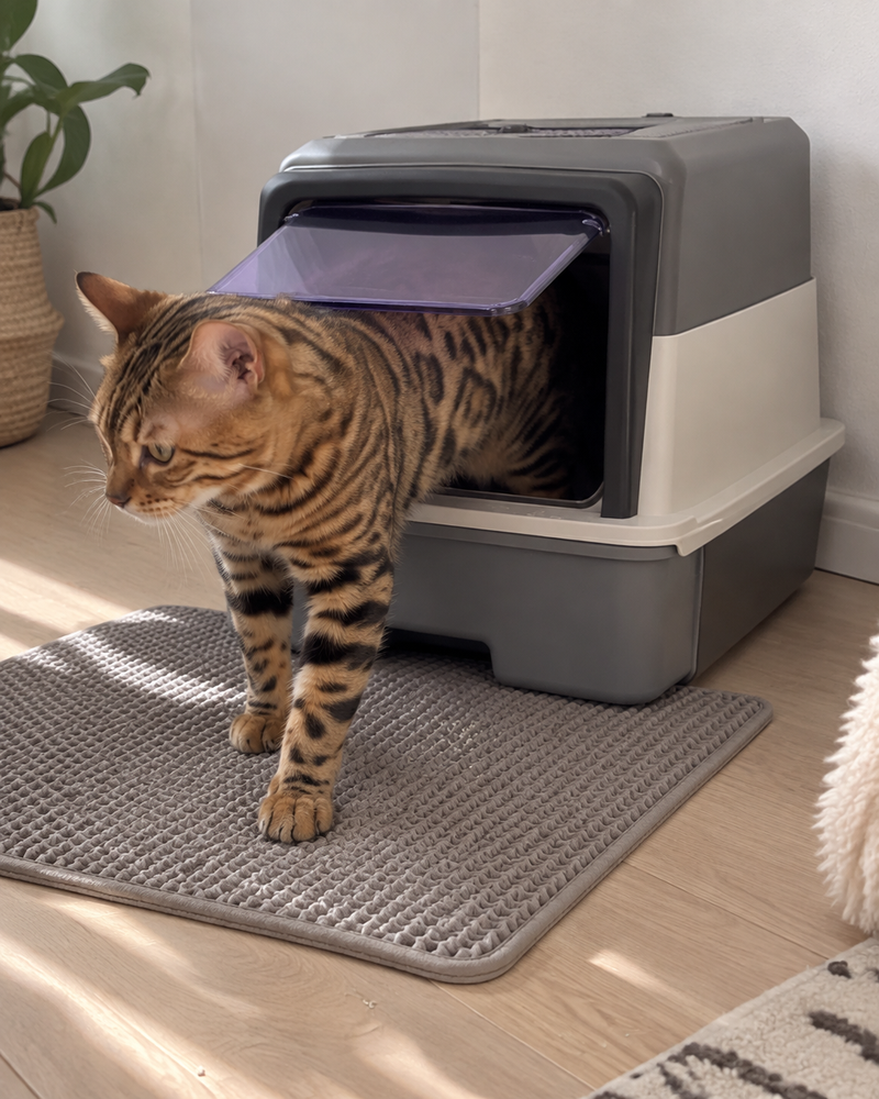 Les grains collent aux pattes et sortent du bac. · Whale ash-UV lamp — Maison de toilette chaton