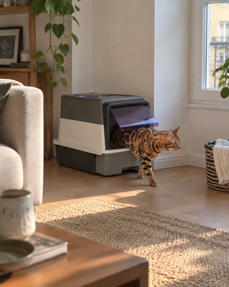 La maison de toilette fermée dans le salon — Maison de toilette chaton