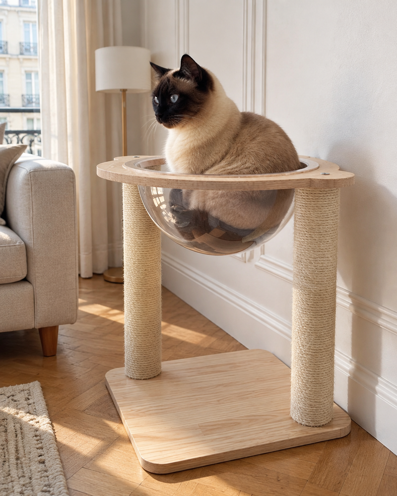 Le chat va rester en bas et ne jamais monter. · Beige — arbre a chat minimaliste