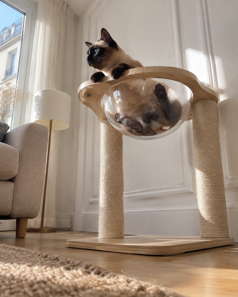 Le revêtement va perdre partout. · Beige — arbre a chat minimaliste