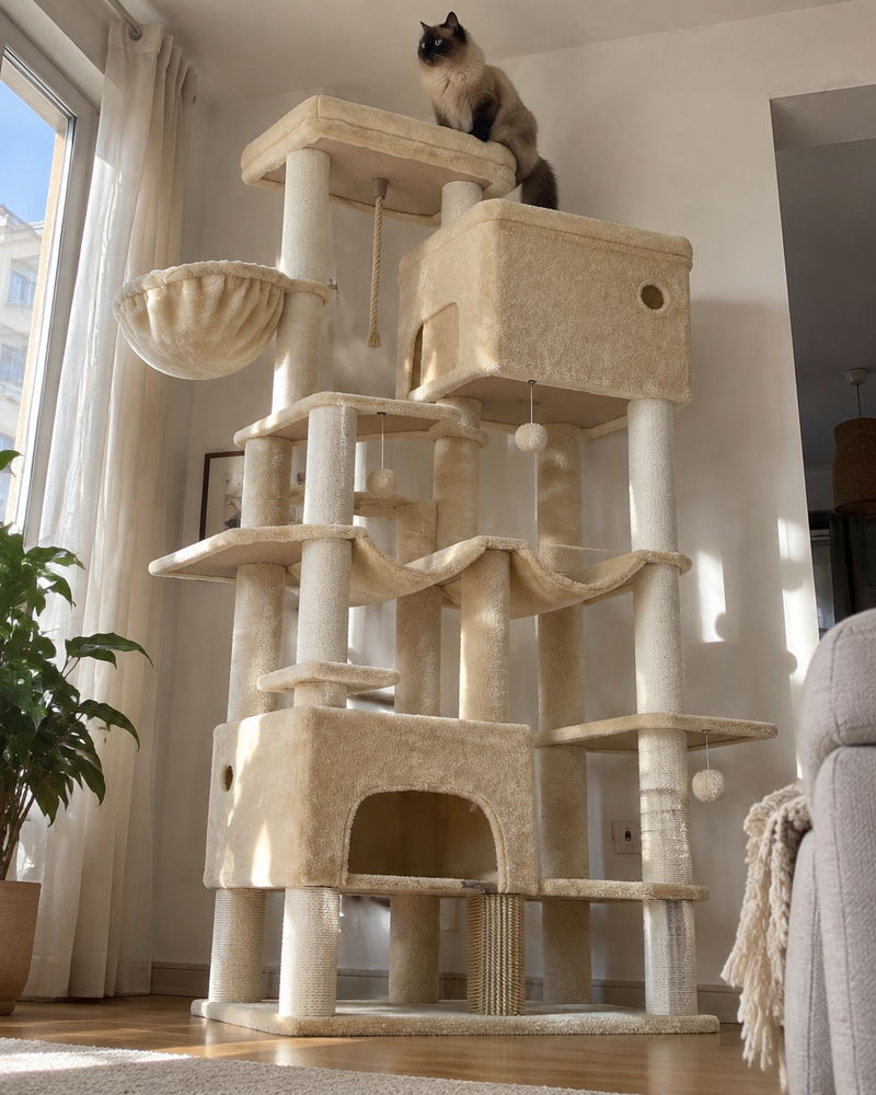 Le revêtement va perdre partout. · Beige — arbre a chat 2m