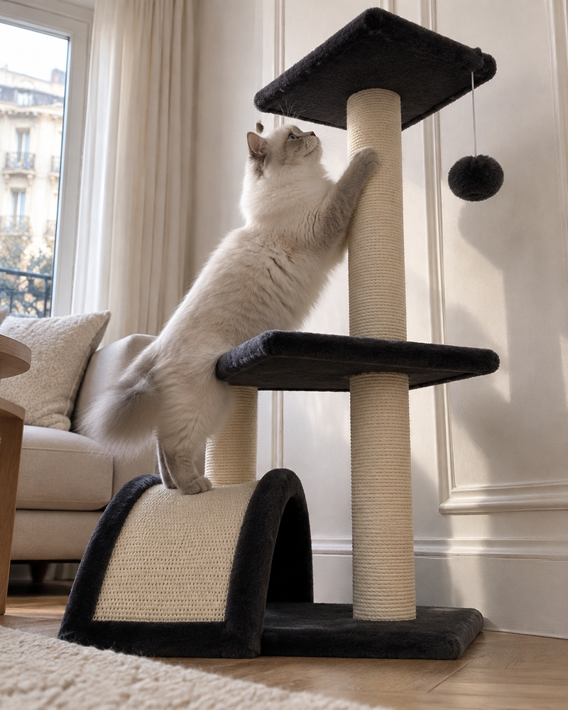 Le revêtement va perdre partout. · GRAY — mini arbre a chat