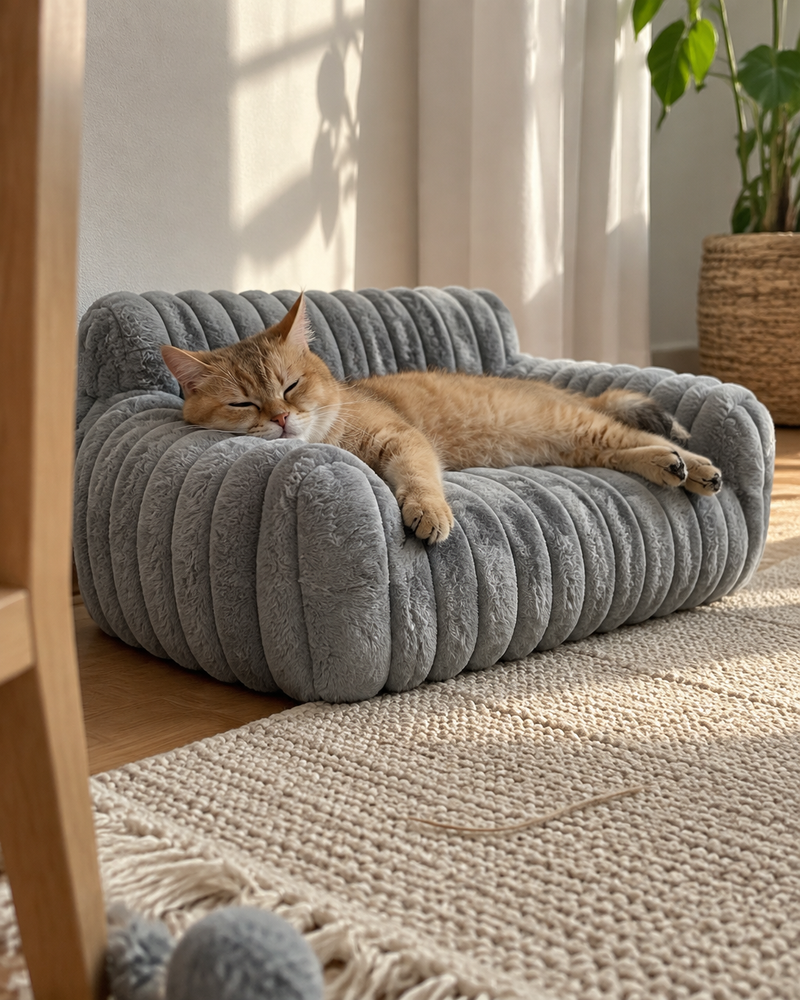 Ça ne tient pas au mur. · grey — lit chaton