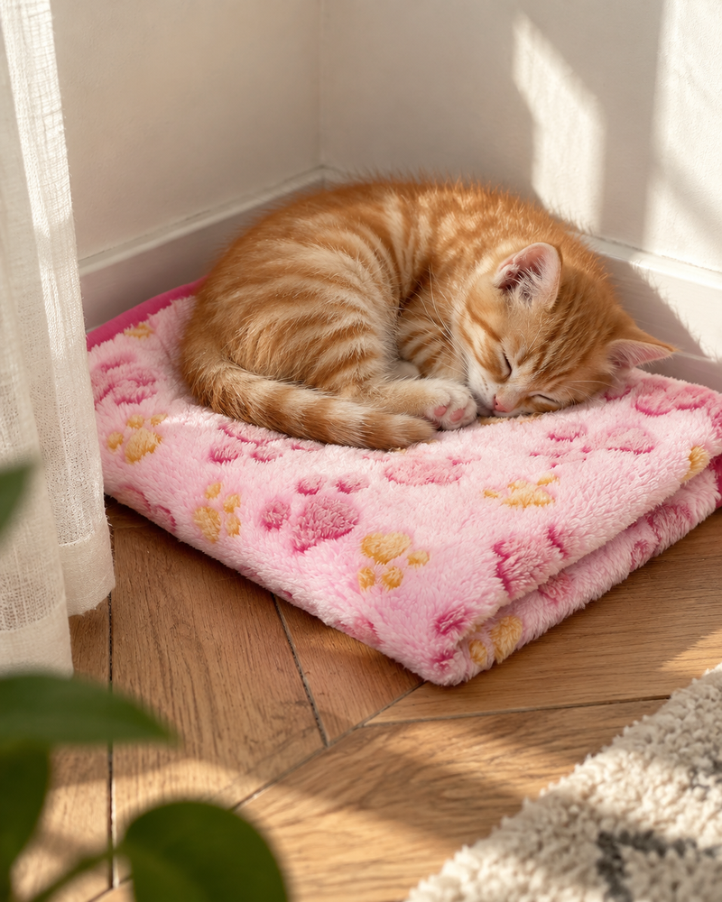 Variante · Pink Footprints / 100x76cm — couverture chat