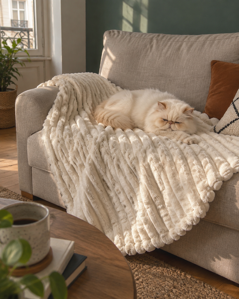 C'est trop large. · Beige — plaid chaton