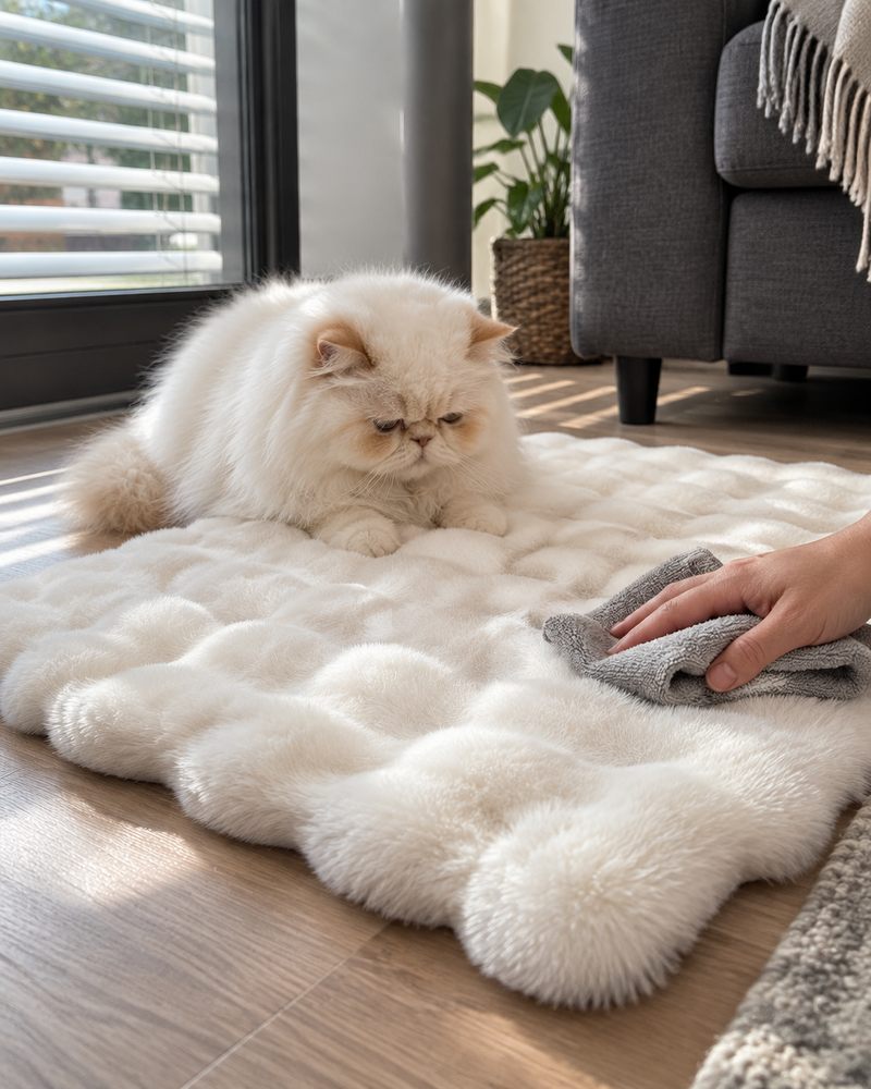 L'entretien. · White — coussin chauffant chat